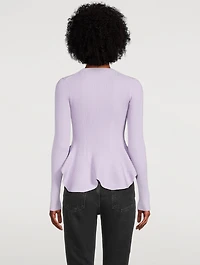 Rib-Knit Fluted Peplum Sweater