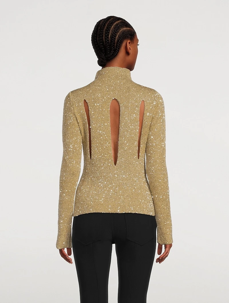 Sequin Knit Cut-Out Sweater