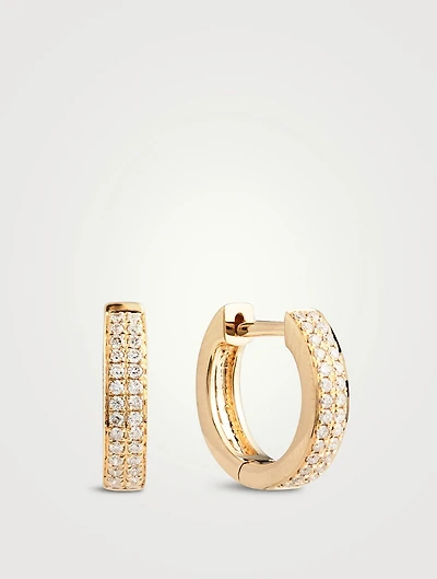 18K Gold Two-Row Huggie Earrings With Diamonds