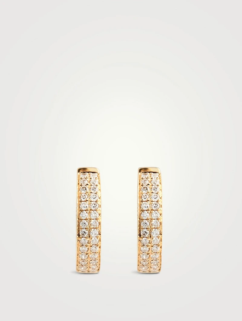 18K Gold Two-Row Huggie Earrings With Diamonds