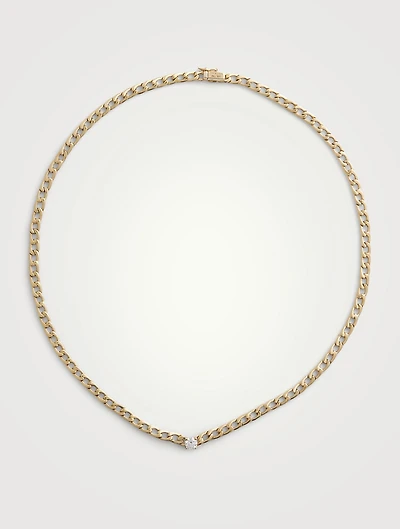 18K Gold Chain Link Choker With Round Diamond