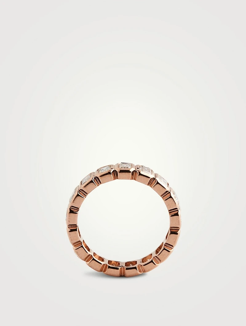 18K Rose Gold Emerald-Cut Diamond Bezel Ring