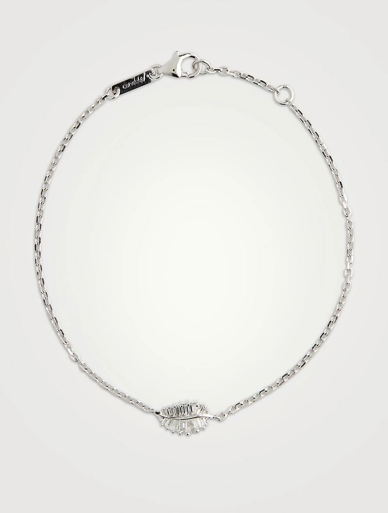 18K Gold Small Palm Leaf Chain Bracelet With Diamonds