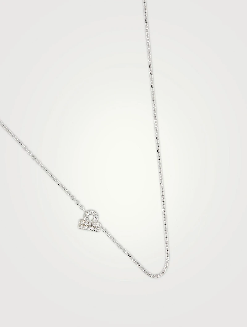 Love Letter 14K White Gold Libra Pavé Zodiac Necklace With Diamonds