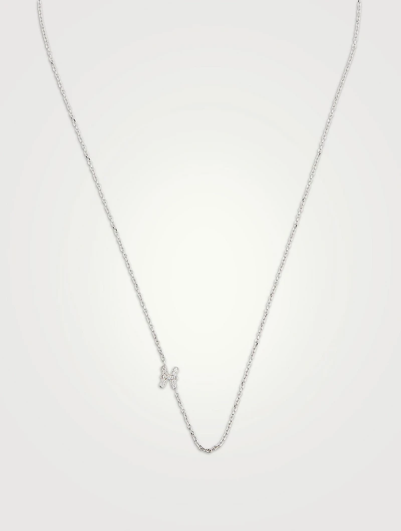 Love Letter 14K White Gold Pisces Pavé Zodiac Necklace With Diamonds