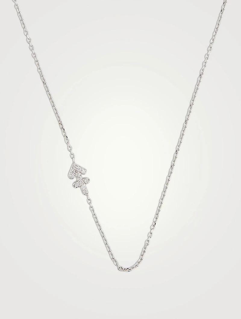 Love Letter 14K White Gold Sagittarius Pavé Zodiac Necklace With Diamonds