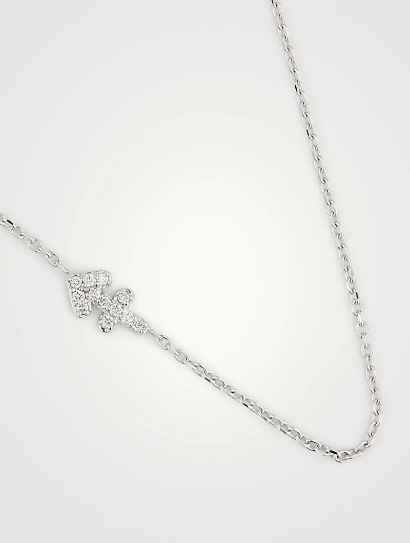 Love Letter 14K White Gold Sagittarius Pavé Zodiac Necklace With Diamonds