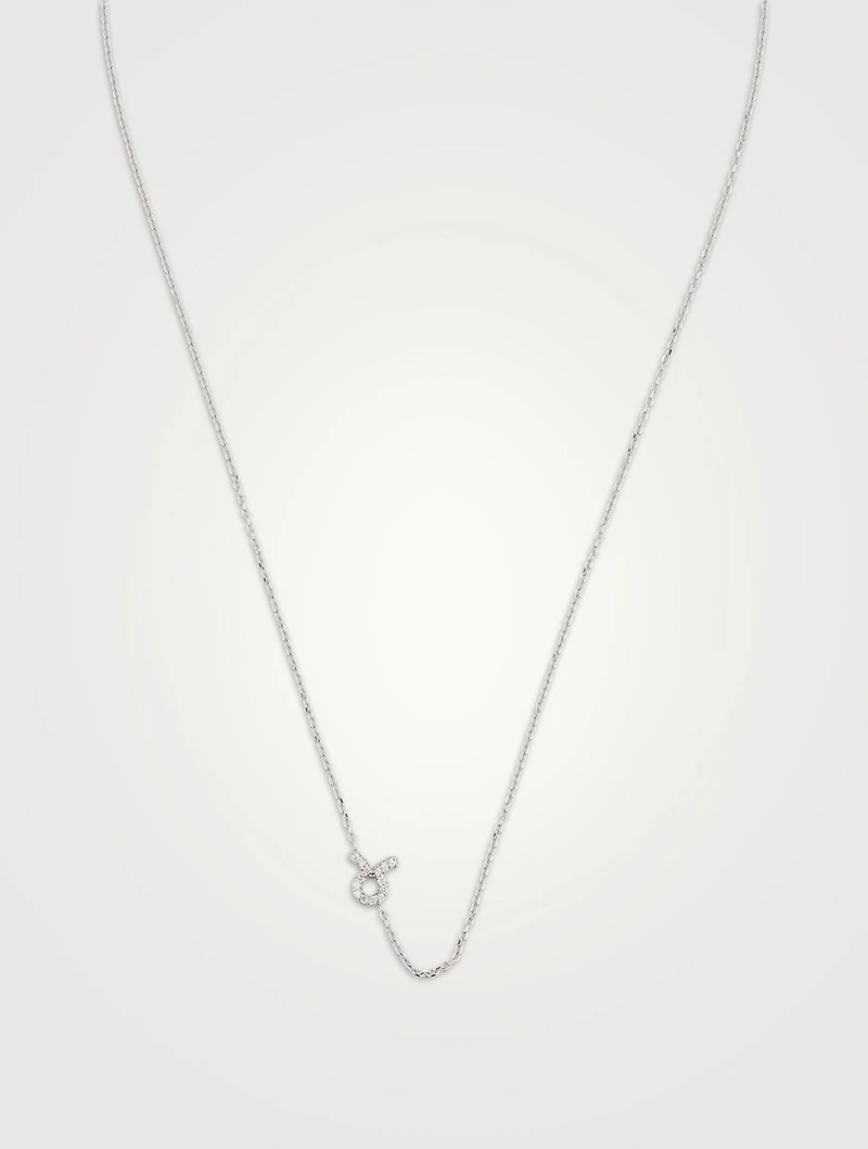 Love Letter 14K White Gold Taurus Pavé Zodiac Necklace With Diamonds