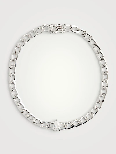 18K White Gold Chain Bracelet With Pear Diamond Centre