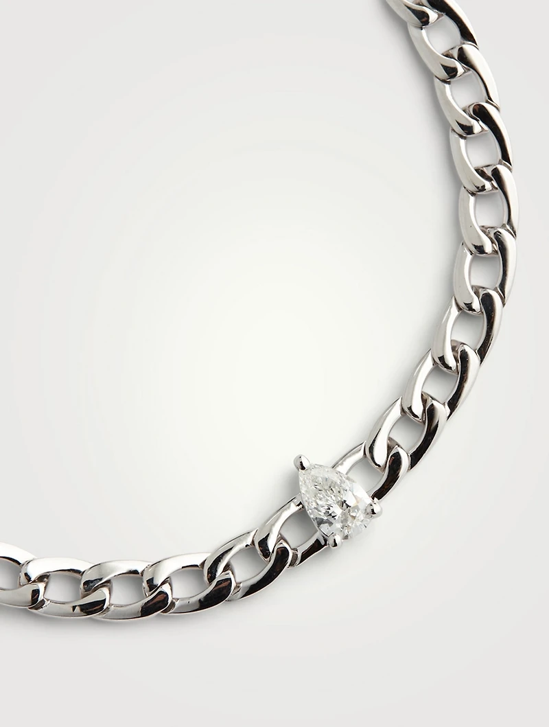 18K White Gold Chain Bracelet With Pear Diamond Centre