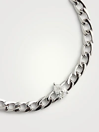 18K White Gold Chain Bracelet With Pear Diamond Centre