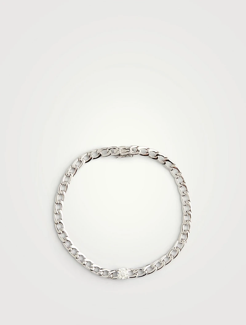 18K White Gold Chain Bracelet With Round Diamond Centre