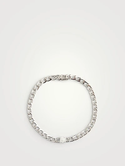 18K White Gold Chain Bracelet With Round Diamond Centre