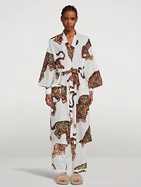 Cotton Wrap Robe Rayas Print