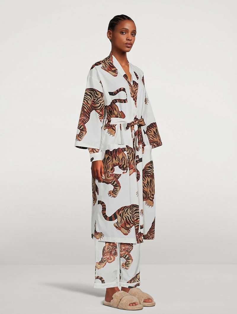 Cotton Wrap Robe Rayas Print