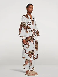Cotton Wrap Robe Rayas Print
