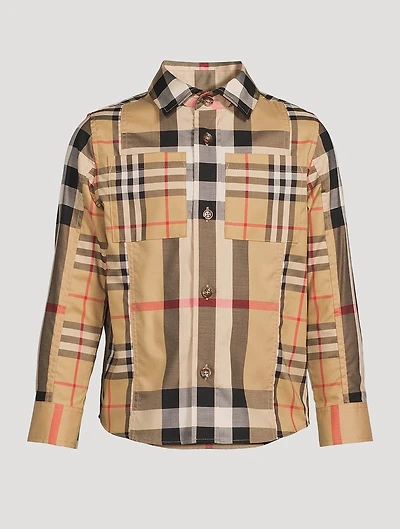 Patchwork Check Stretch Cotton Shirt