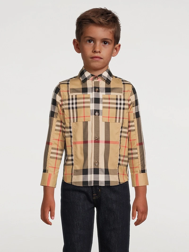 Patchwork Check Stretch Cotton Shirt
