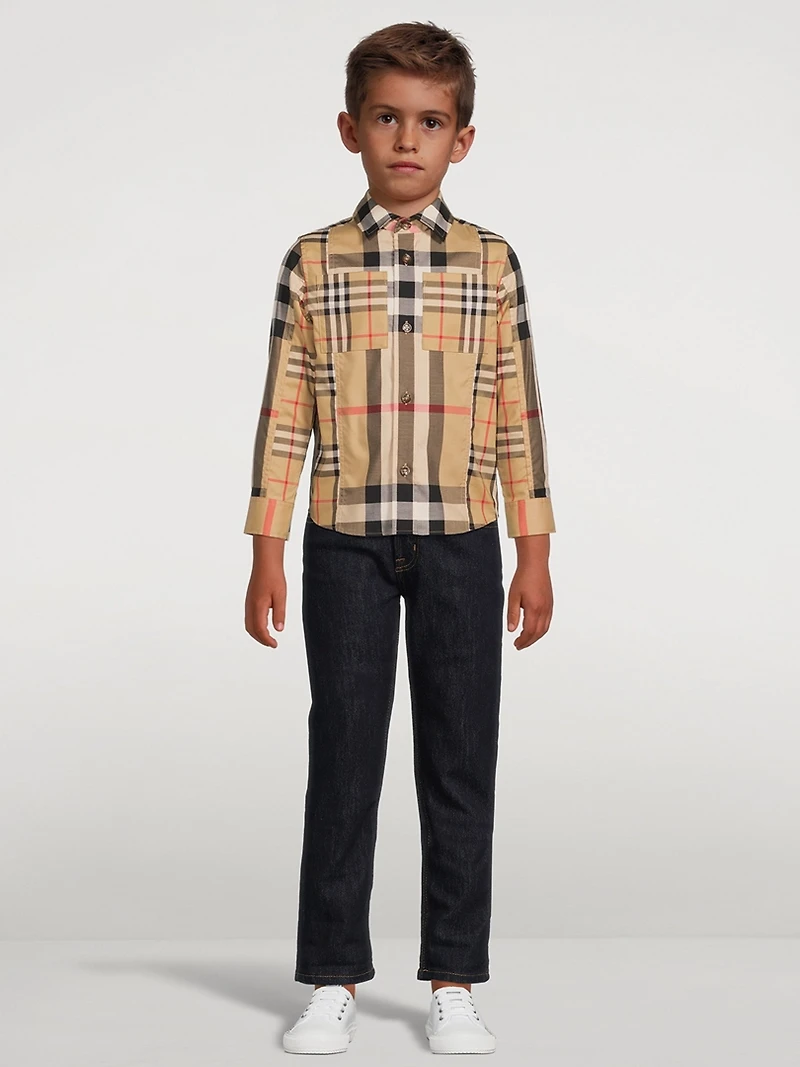 Patchwork Check Stretch Cotton Shirt