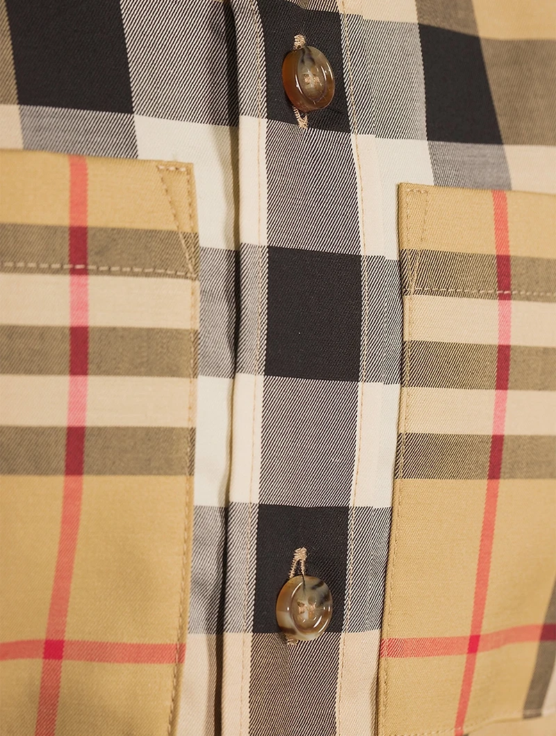 Patchwork Check Stretch Cotton Shirt