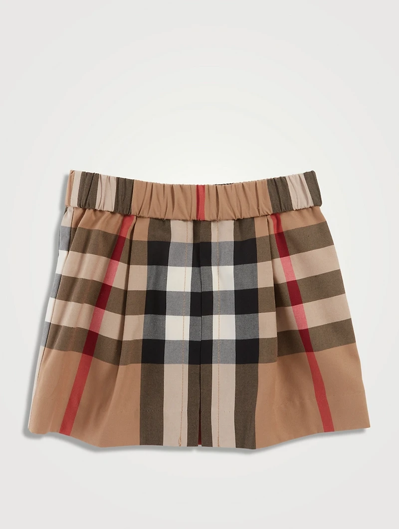 Exaggerated Check Cotton Pleated Skirt