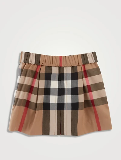 Exaggerated Check Cotton Pleated Skirt
