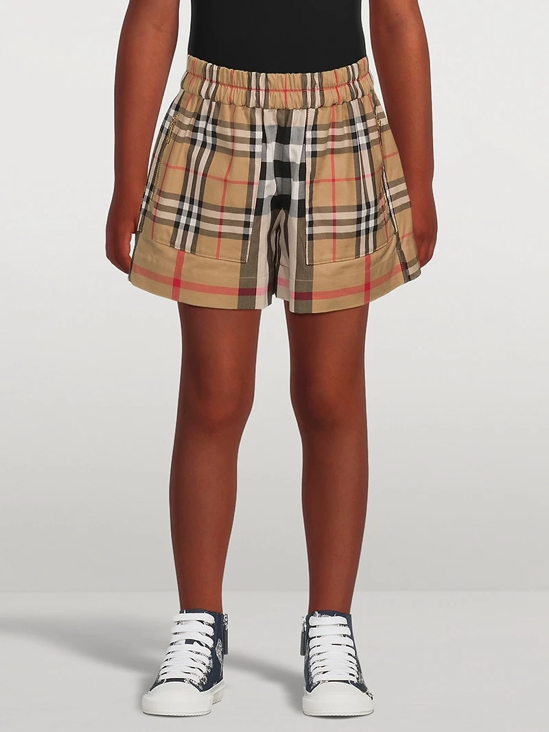 Patchwork Check Cotton Shorts