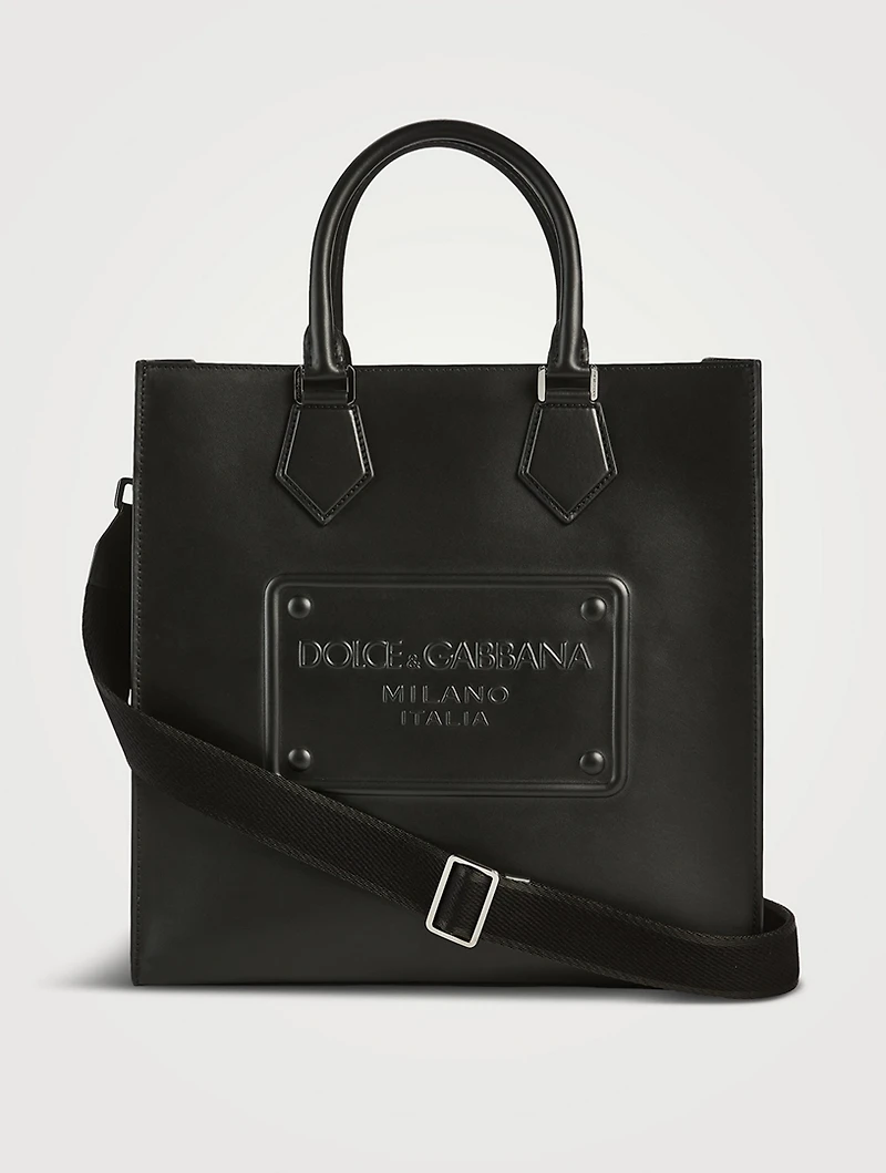Leather Tote Bag With Raised Logo