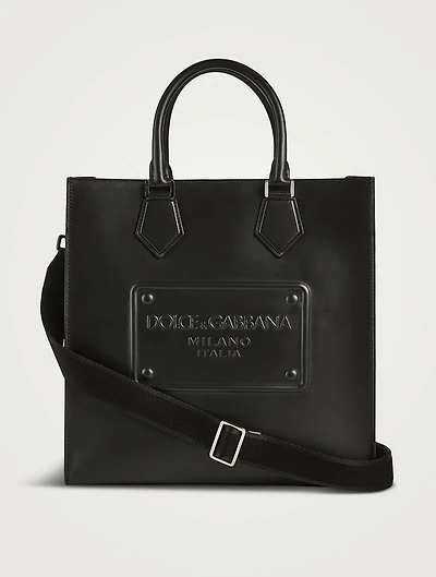 Leather Tote Bag With Raised Logo