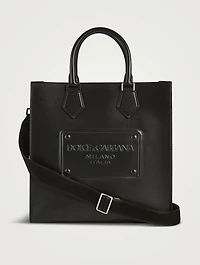 Leather Tote Bag With Raised Logo