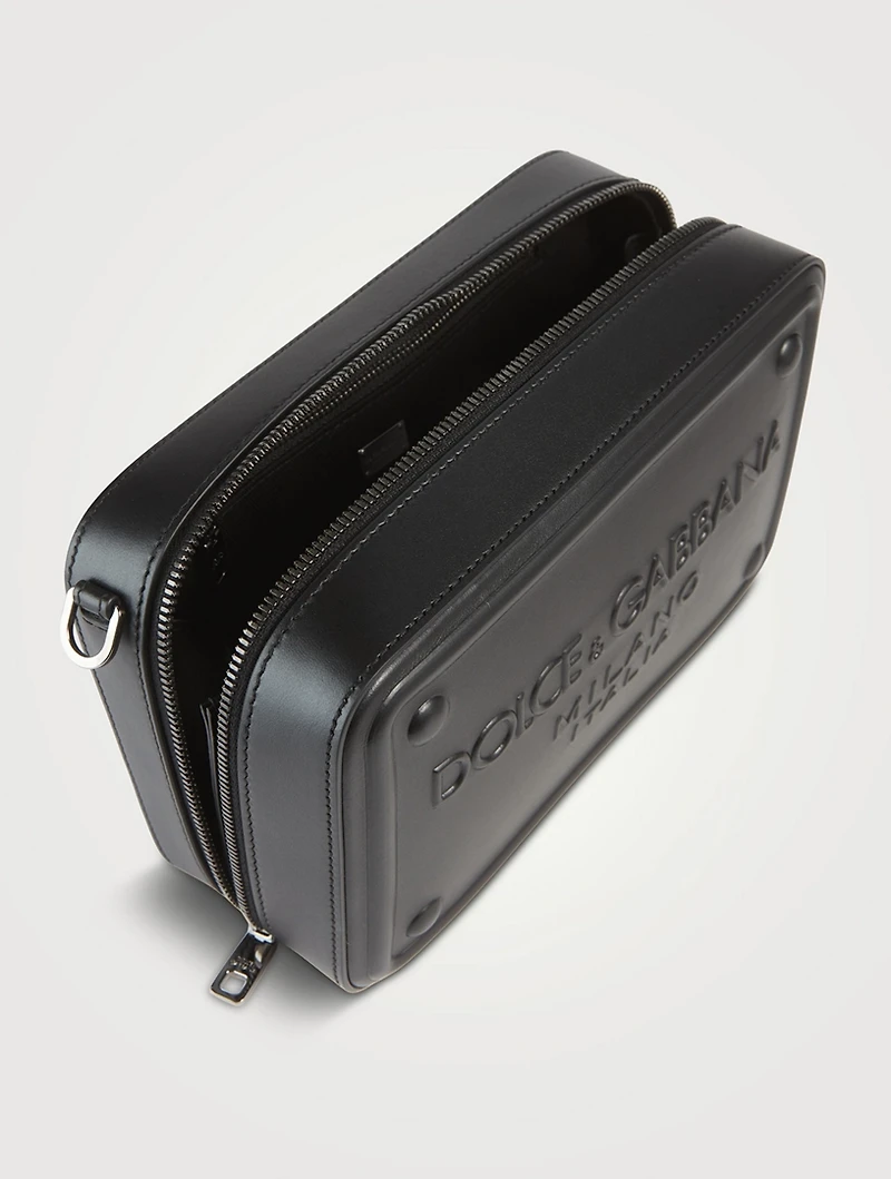 Leather Crossbody Bag With Raised Logo