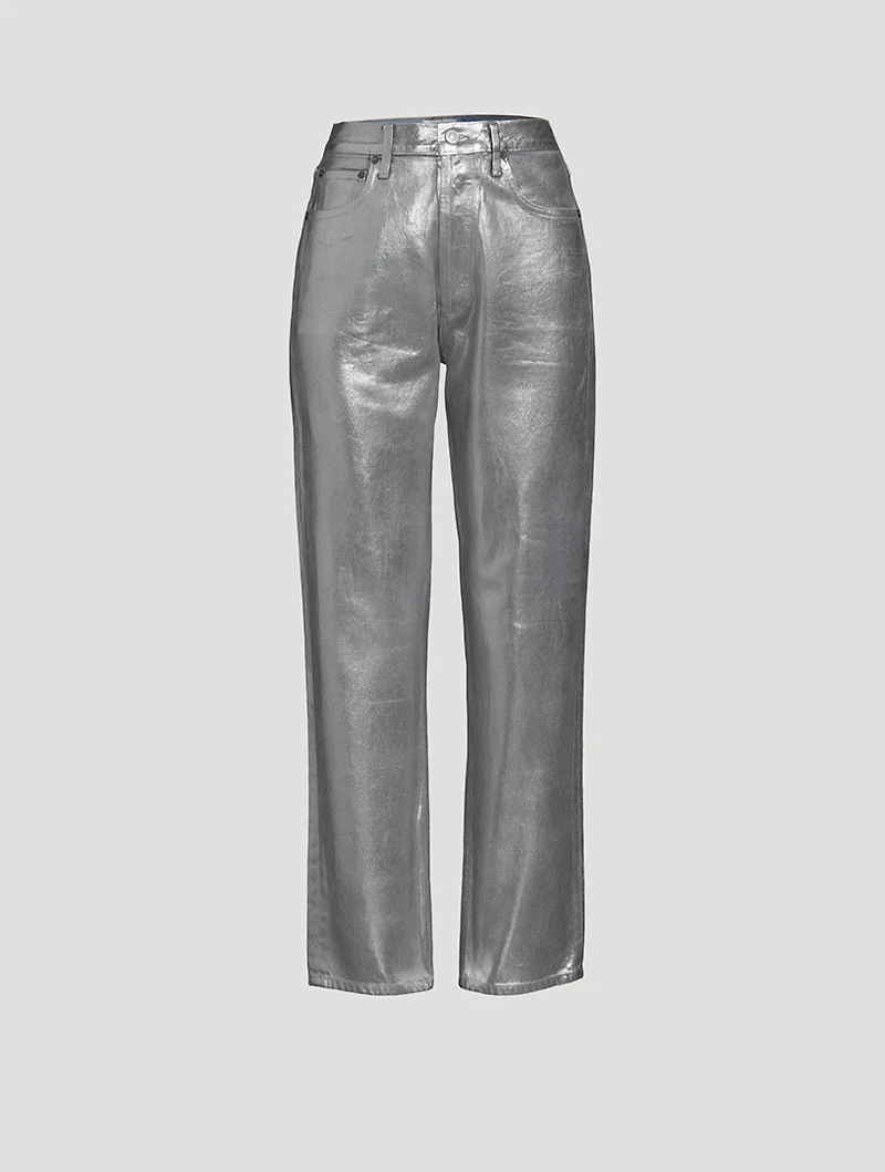 90s Metallic Pinch Waist Straight Jeans