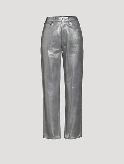 90s Metallic Pinch Waist Straight Jeans