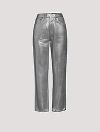 90s Metallic Pinch Waist Straight Jeans