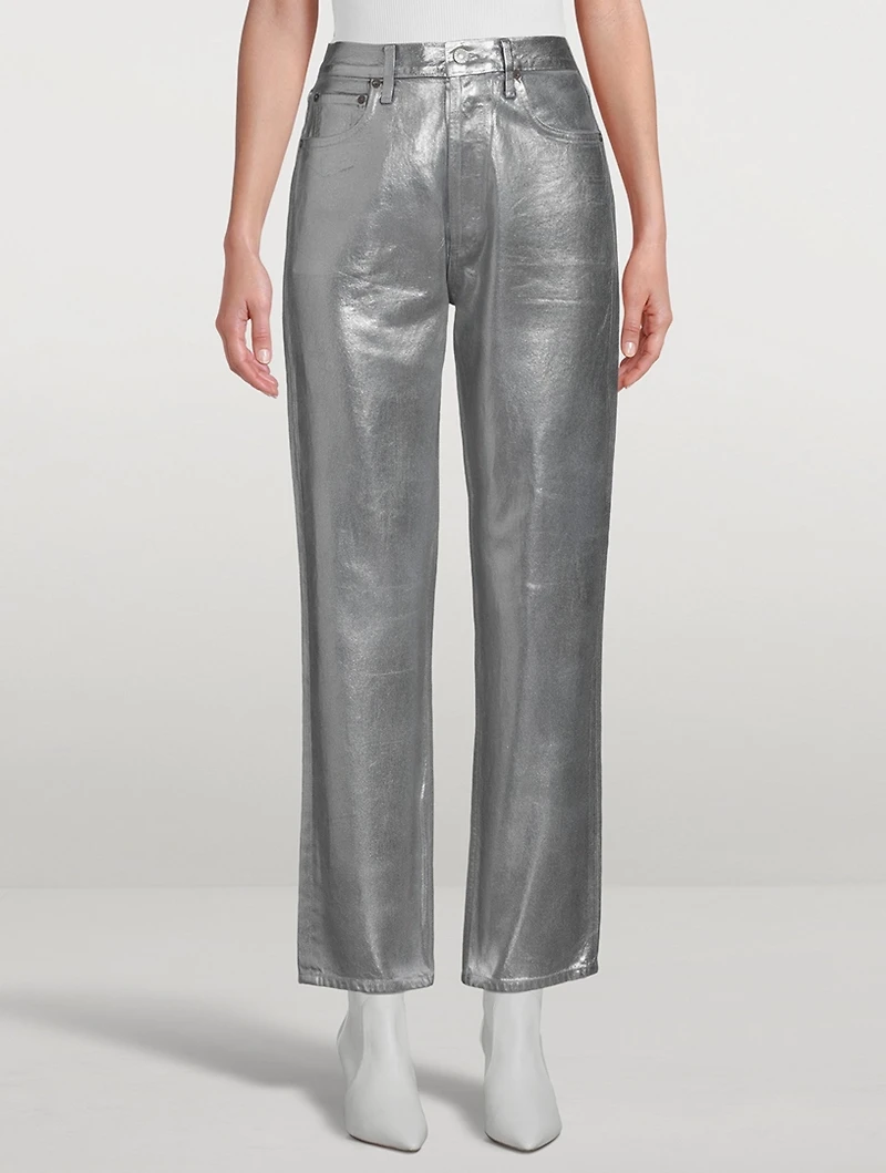 90s Metallic Pinch Waist Straight Jeans