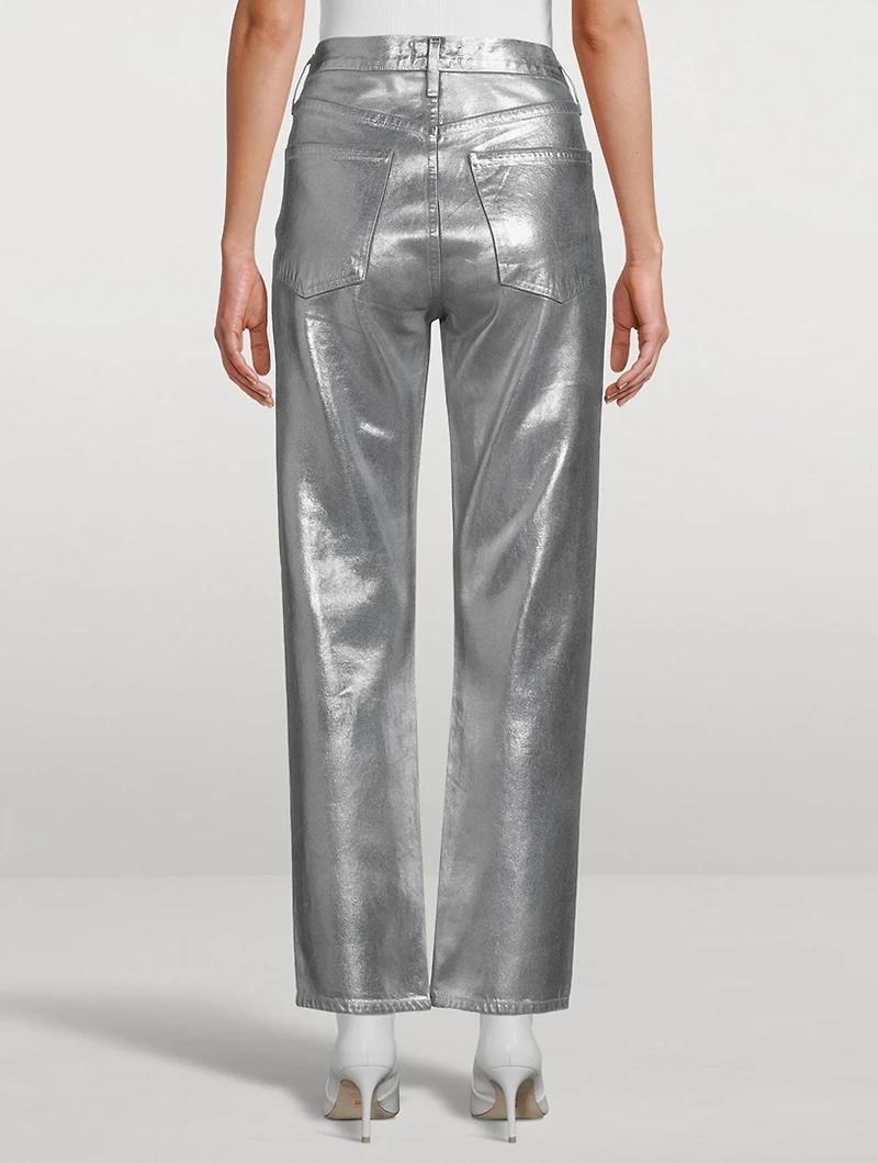 90s Metallic Pinch Waist Straight Jeans