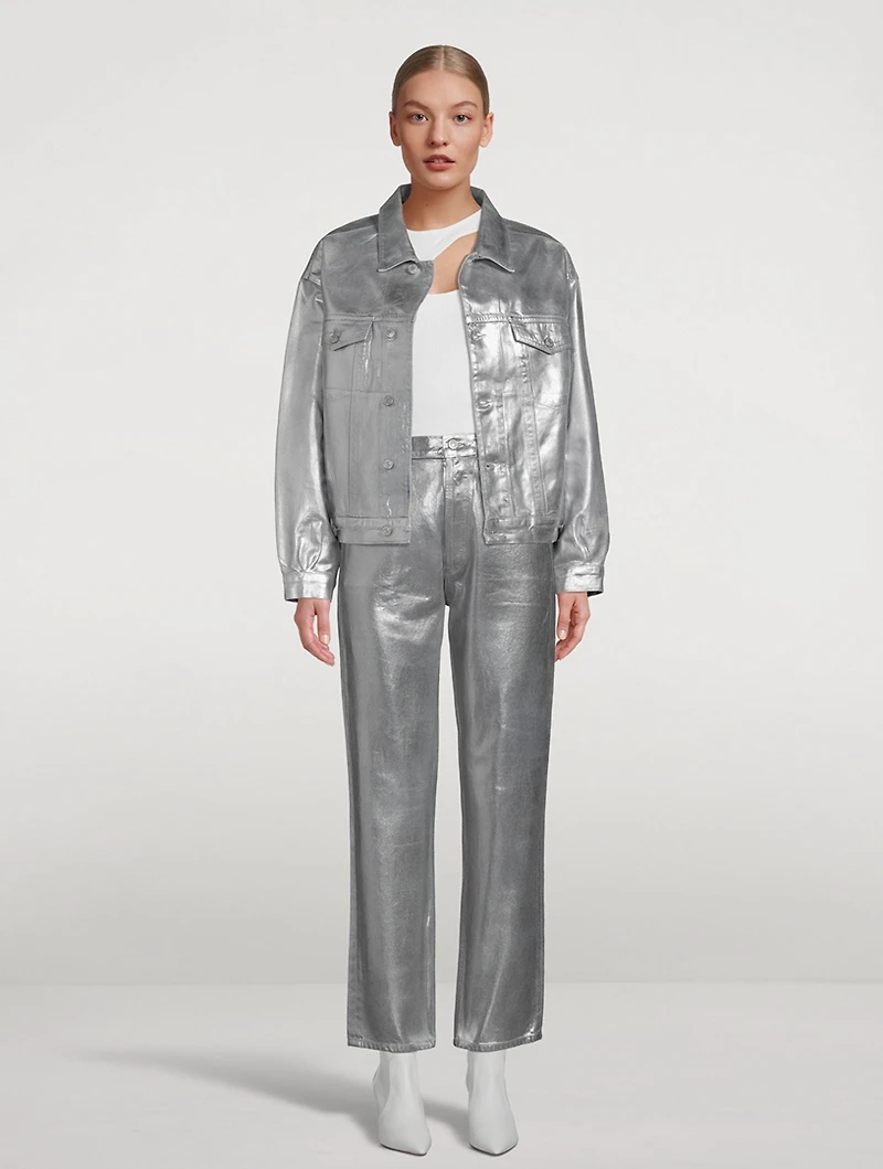 90s Metallic Pinch Waist Straight Jeans