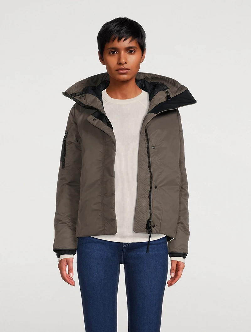 Everleigh Down Performance Satin Bomber Jacket