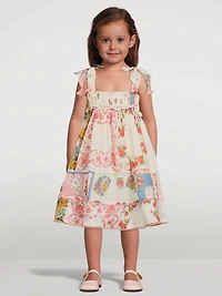 Clover Shirred Dress Patch Painted Floral Print