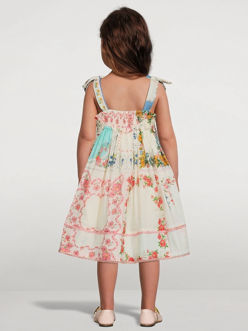 Clover Shirred Dress Patch Painted Floral Print