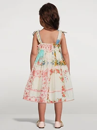 Clover Shirred Dress Patch Painted Floral Print