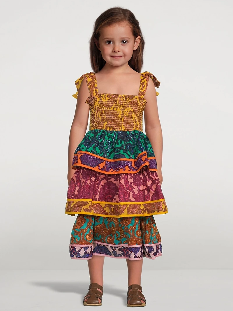 Tiggy Shirred Tiered Dress Spliced Paisley Print