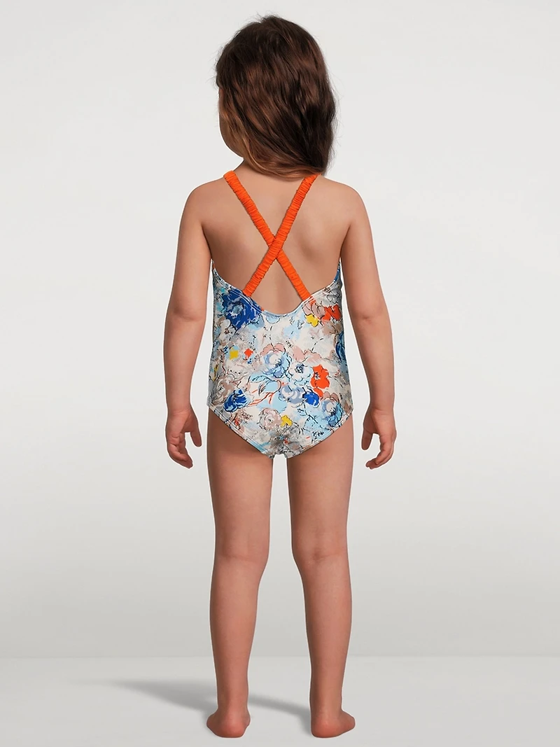 Clover Gathered Strap Swimsuit Topaz Peony Floral Print