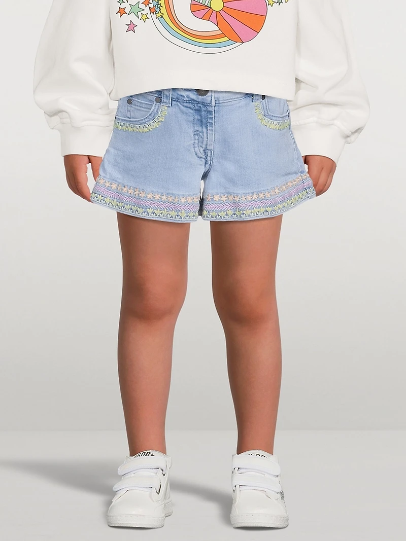 Flower Embroidered Denim Shorts