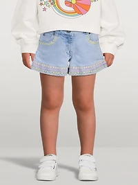 Flower Embroidered Denim Shorts