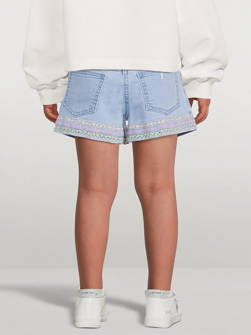 Flower Embroidered Denim Shorts