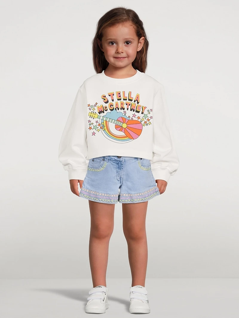 Flower Embroidered Denim Shorts