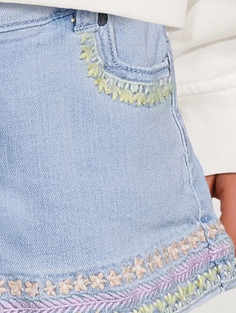 Flower Embroidered Denim Shorts