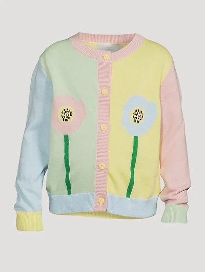 Cotton Cardigan With Flower Intarsia
