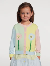 Cotton Cardigan With Flower Intarsia